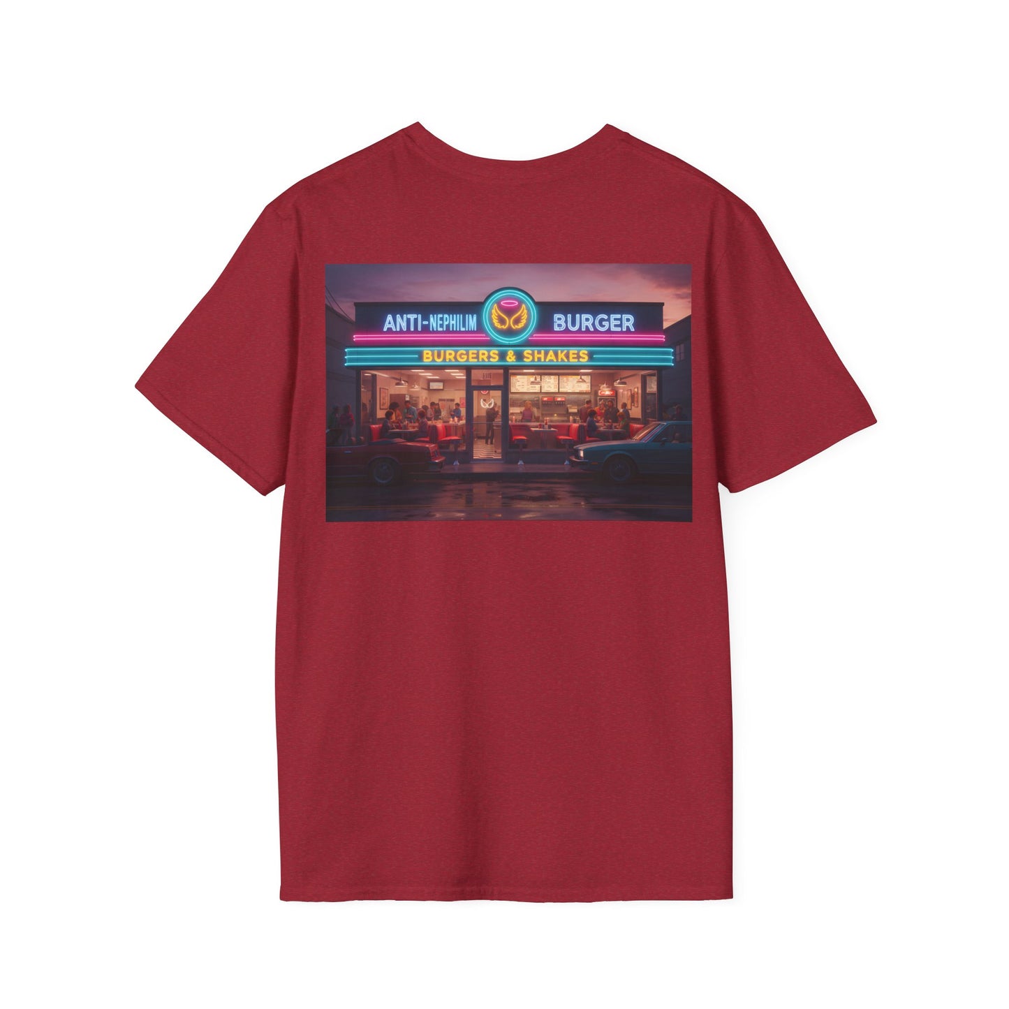 Retro neon burger joint anti nephilim t shirt (unisex), Kirk Ave. Apparel
