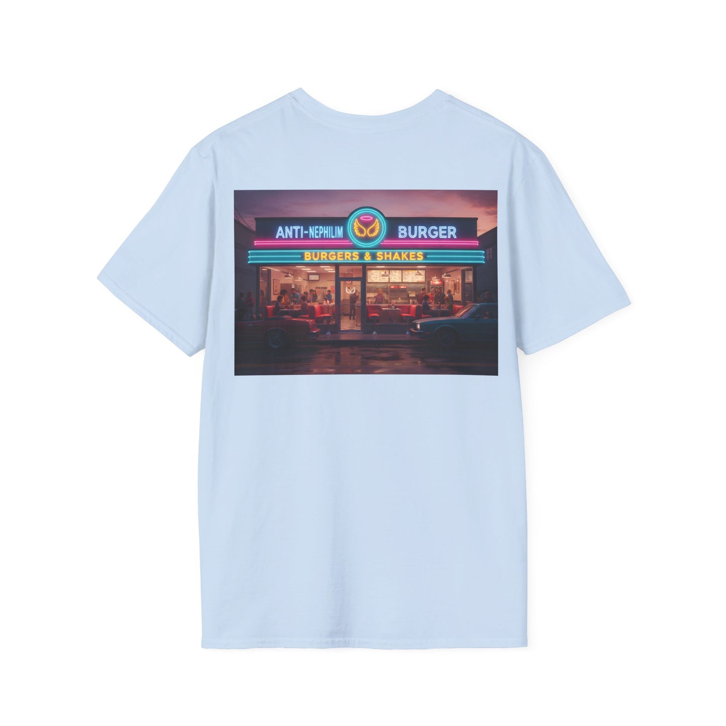 Retro neon burger joint anti nephilim t shirt (unisex), Kirk Ave. Apparel