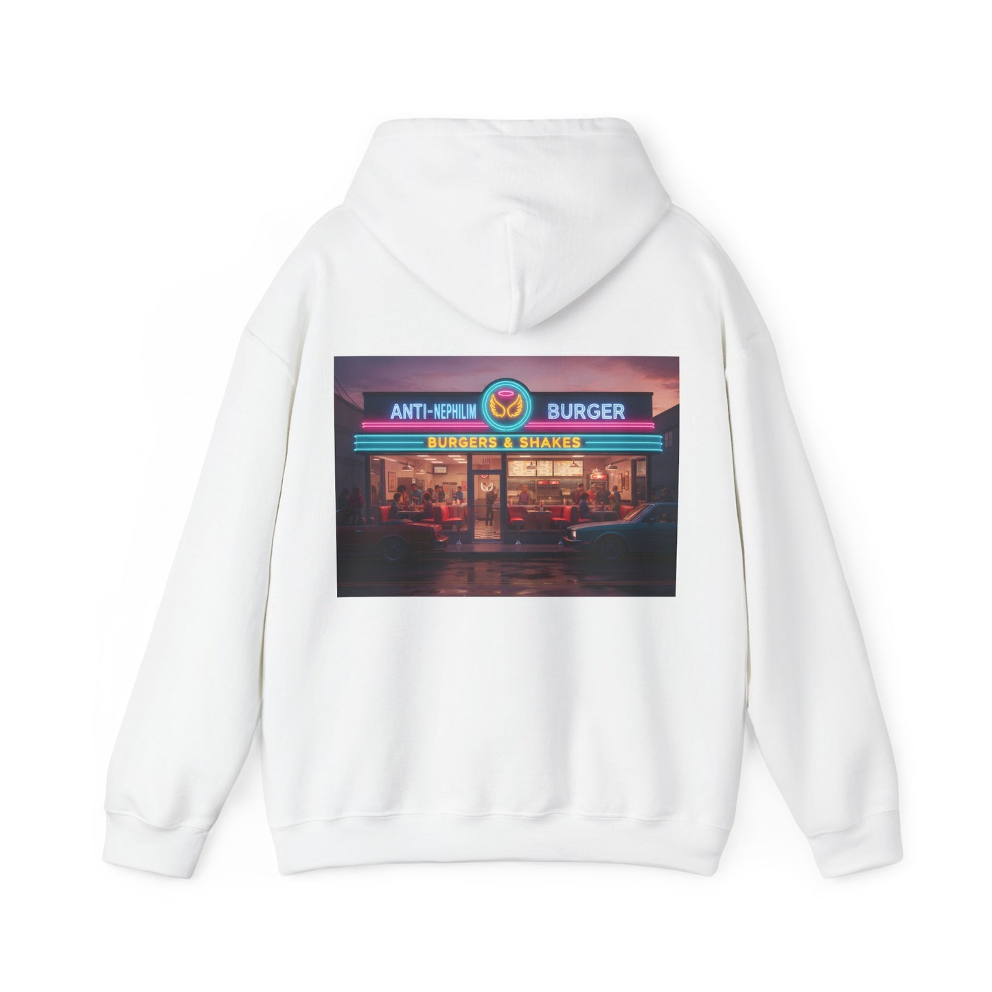 Retro neon burger joint anti nephilim hoodie (unisex), Kirk Ave. Apparel