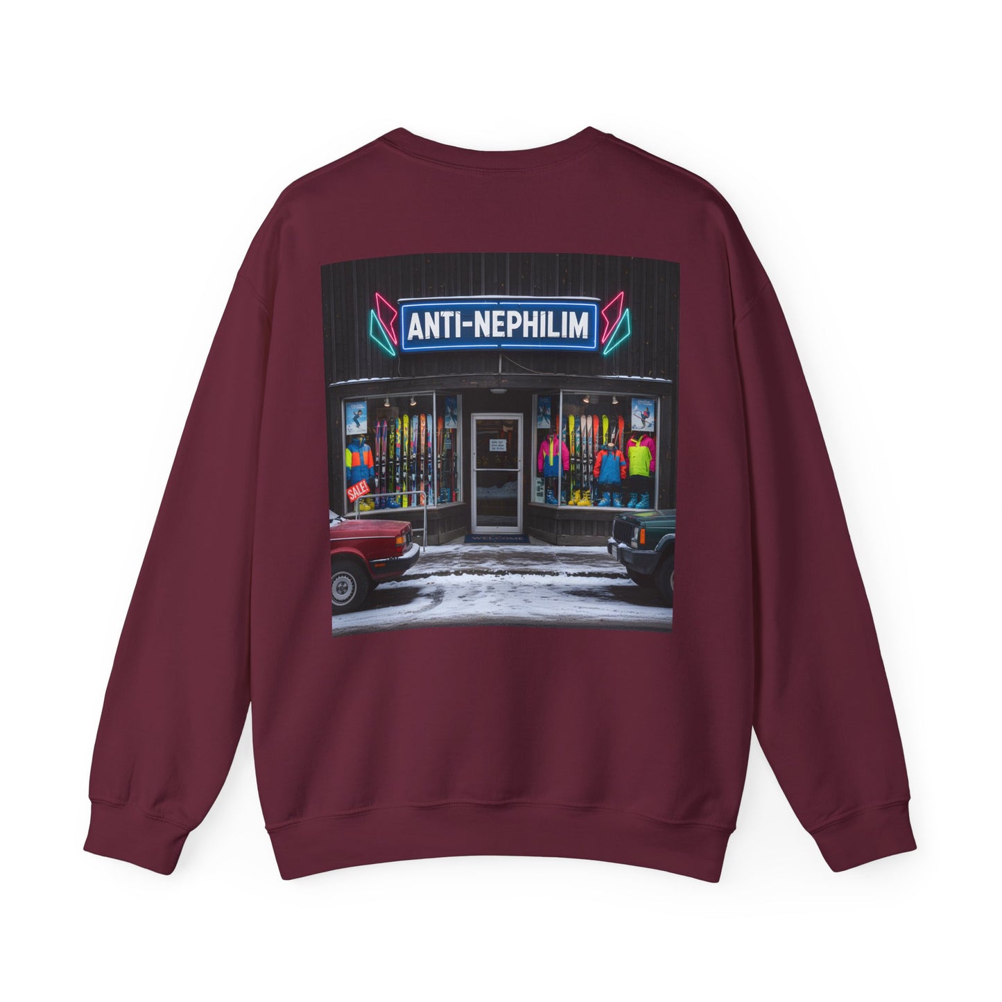 Retro ski shop anti nephilim sweatshirt (unisex), Kirk Ave. Apparel