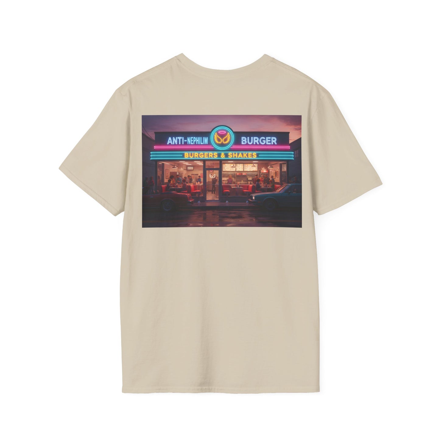 Retro neon burger joint anti nephilim t shirt (unisex), Kirk Ave. Apparel