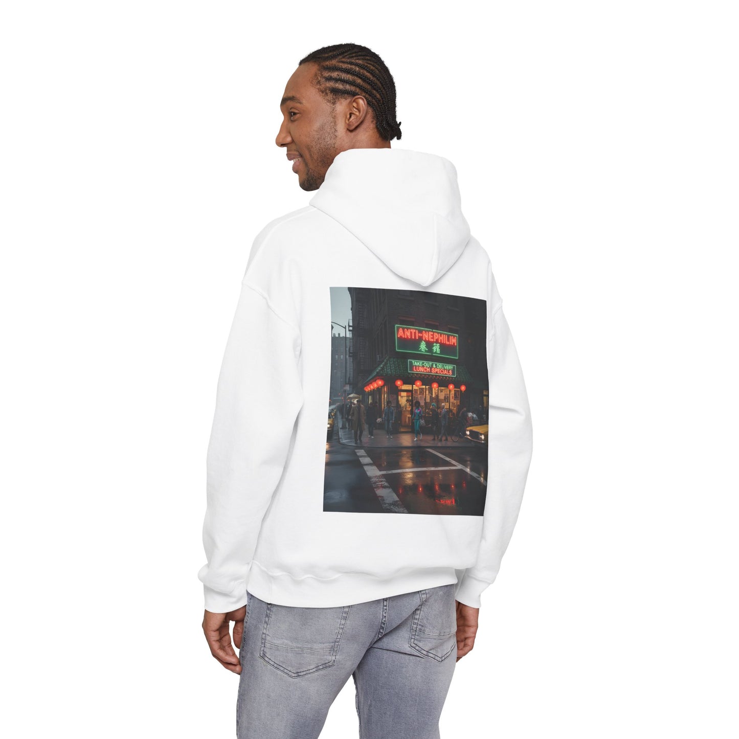 Retro neon NYC Chinese hoodie (unisex), Kirk Ave. Apparel