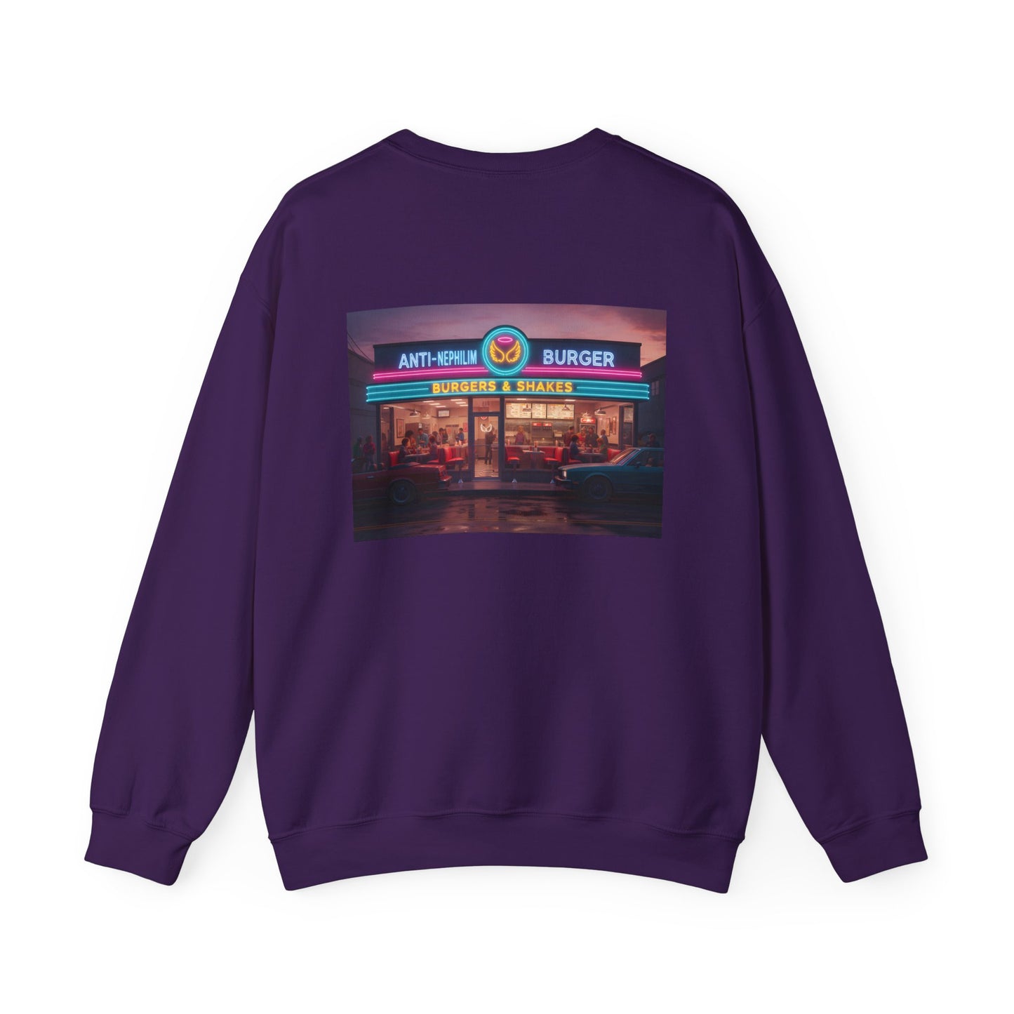 Retro neon burger joint anti nephilim sweatshirt (unisex), Kirk Ave. Apparel