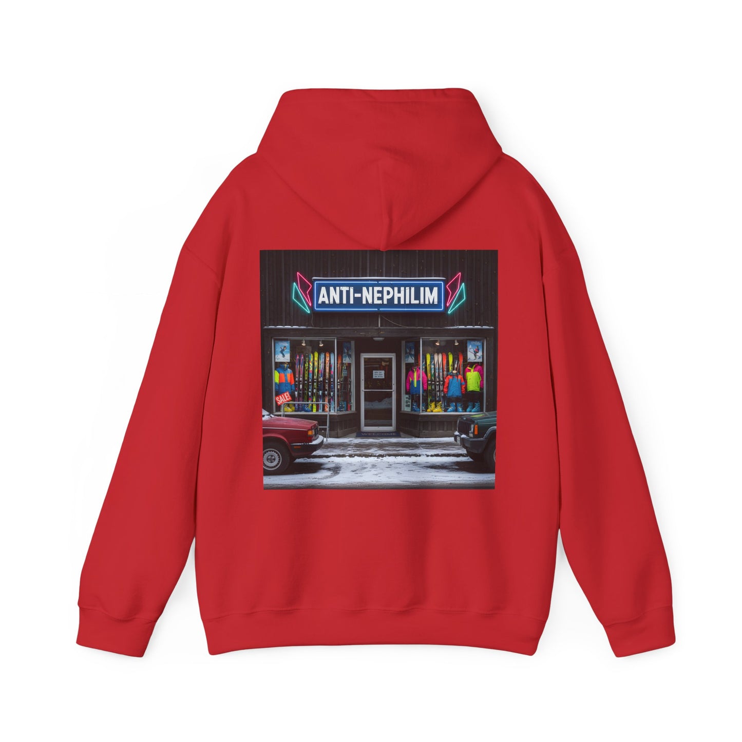 Retro ski shop anti nephilim hoodie (unisex), Kirk Ave. Apparel