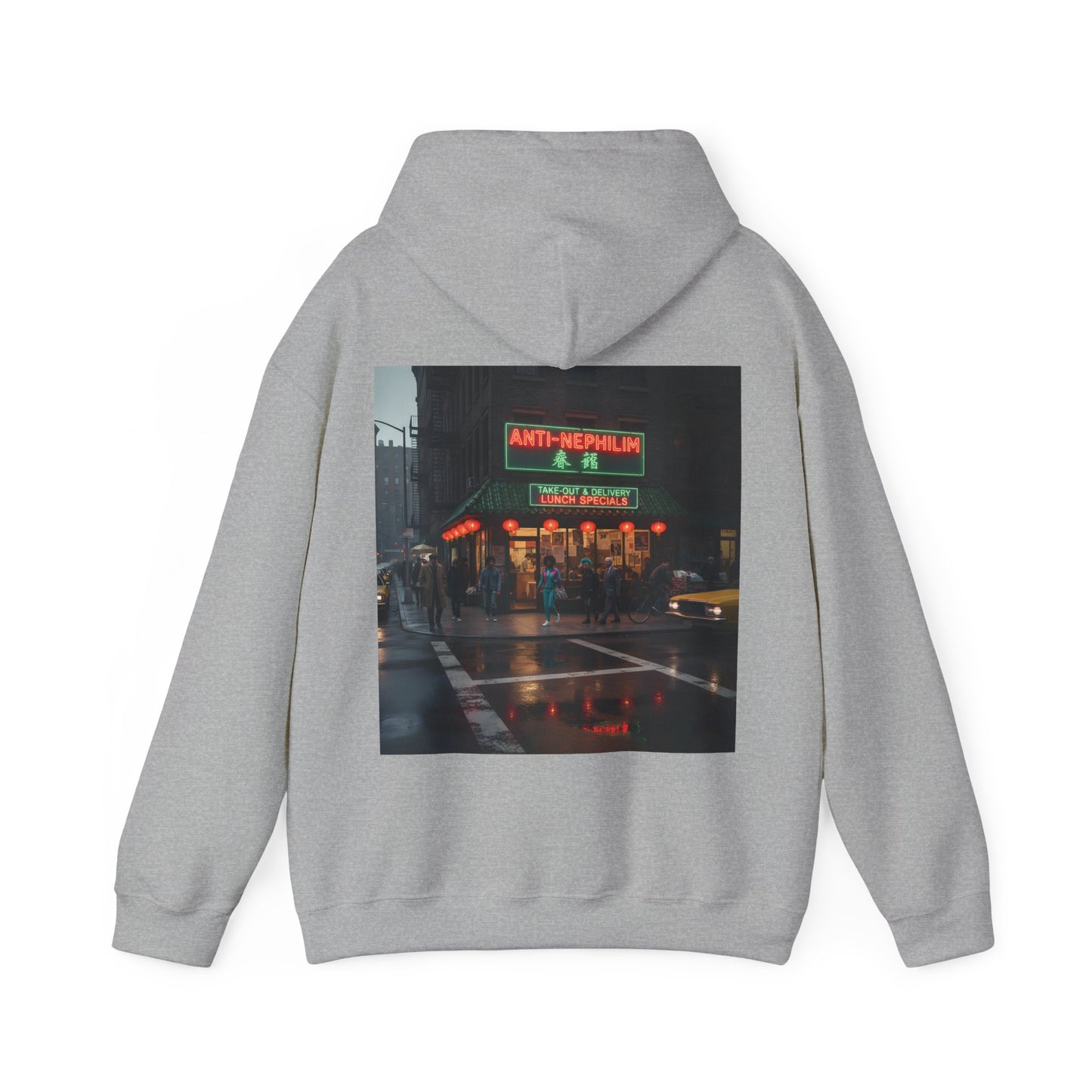 Retro neon NYC Chinese hoodie (unisex), Kirk Ave. Apparel