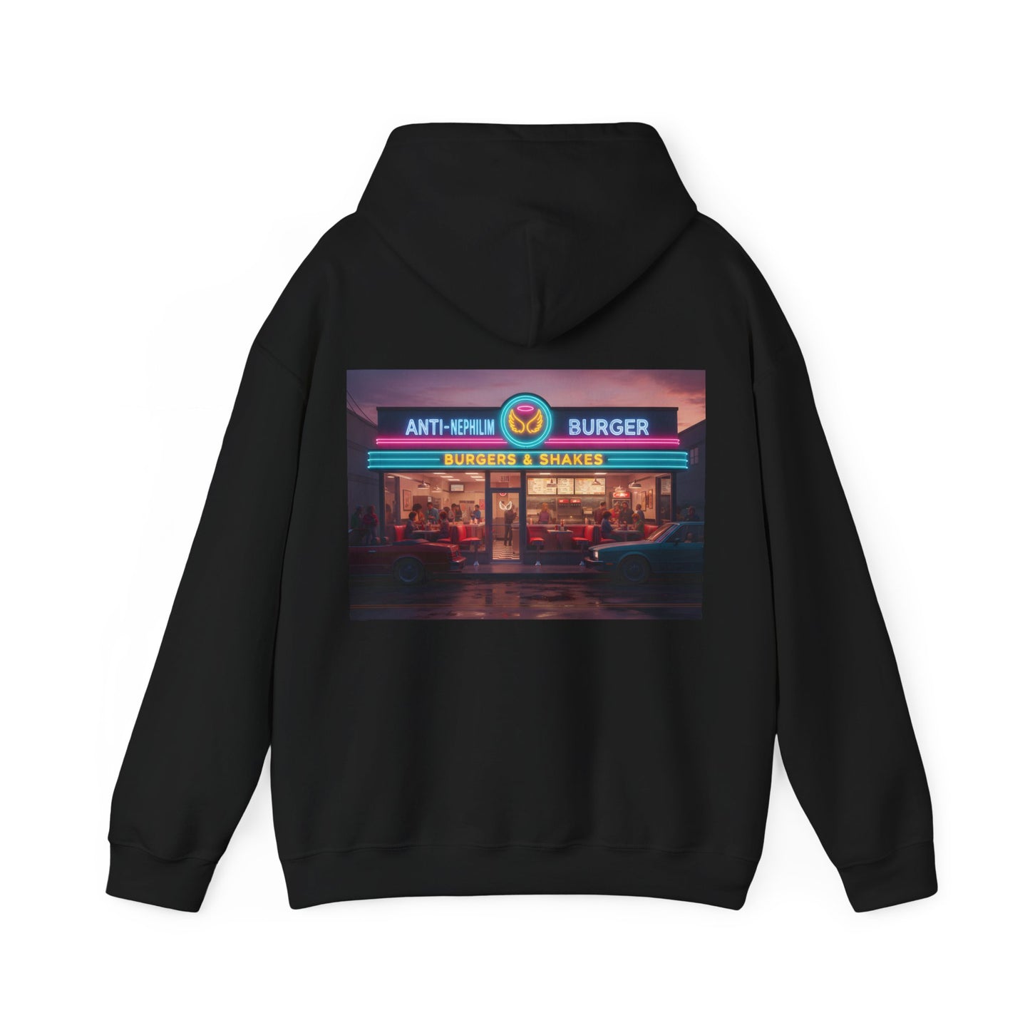 Retro neon burger joint anti nephilim hoodie (unisex), Kirk Ave. Apparel