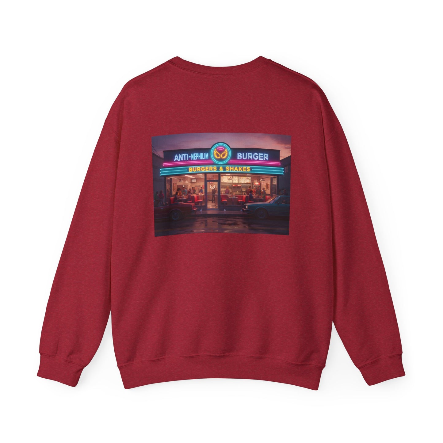 Retro neon burger joint anti nephilim sweatshirt (unisex), Kirk Ave. Apparel