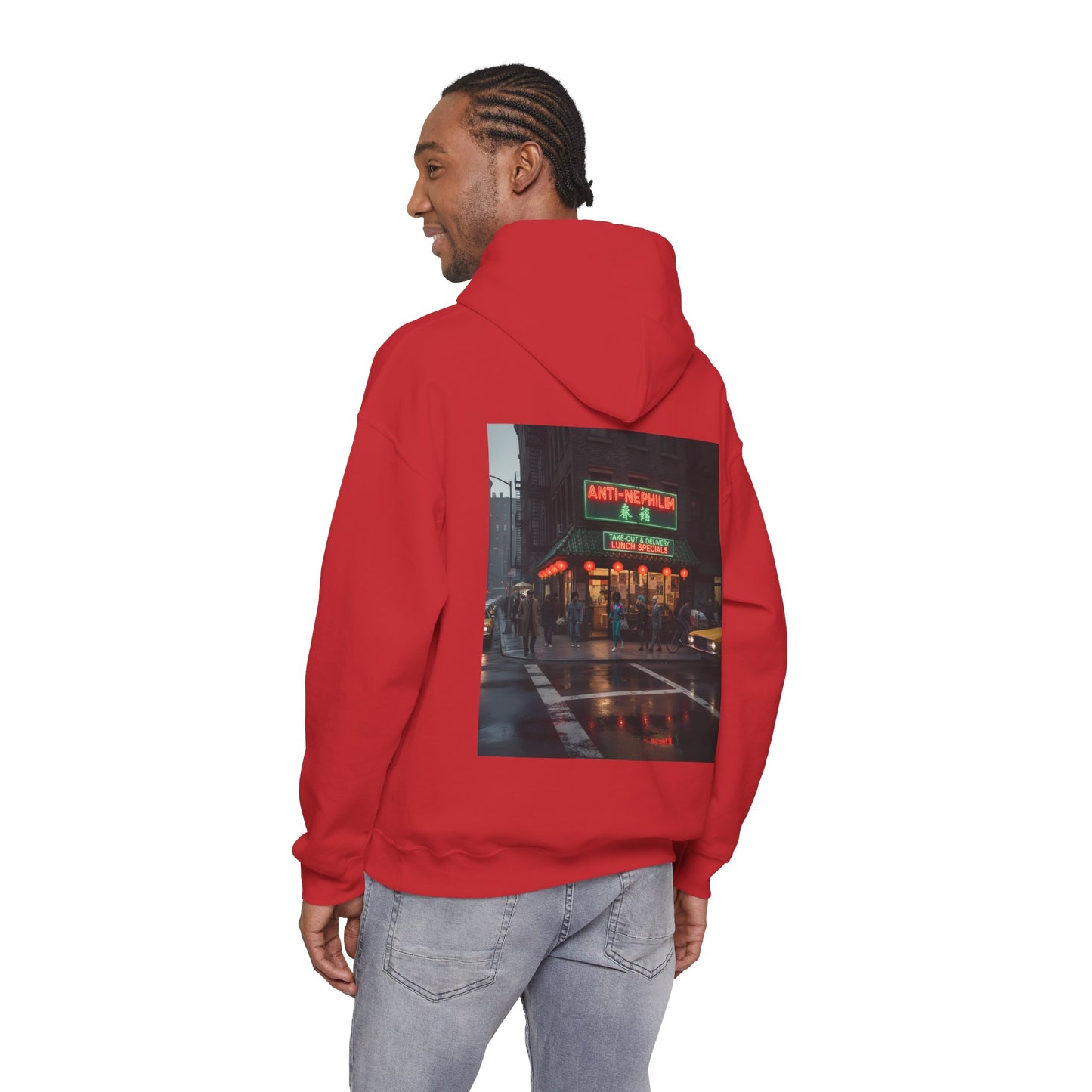 Retro neon NYC Chinese hoodie (unisex), Kirk Ave. Apparel
