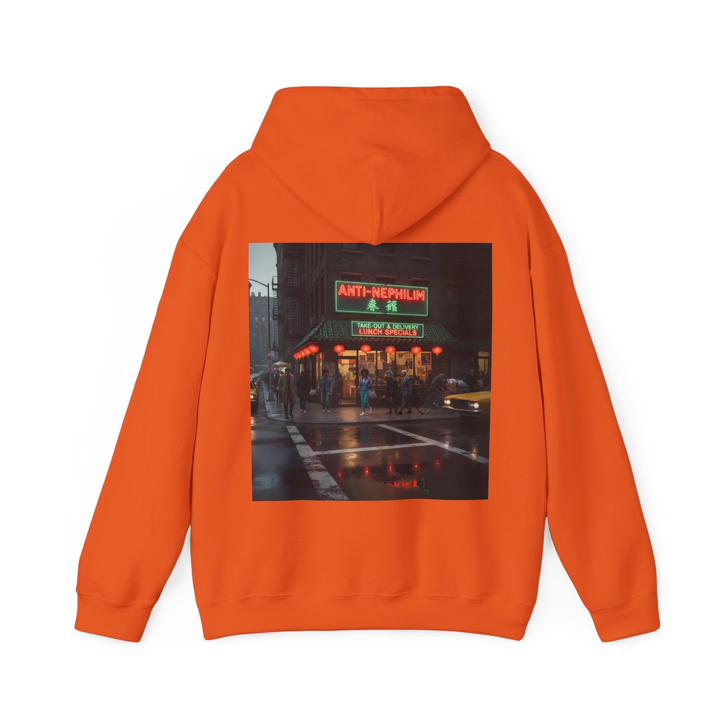 Retro neon NYC Chinese hoodie (unisex), Kirk Ave. Apparel
