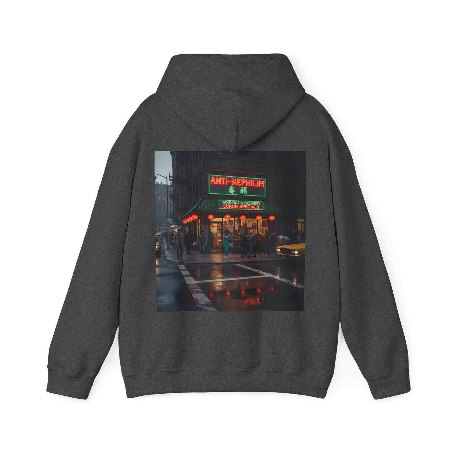 Retro neon NYC Chinese hoodie (unisex), Kirk Ave. Apparel