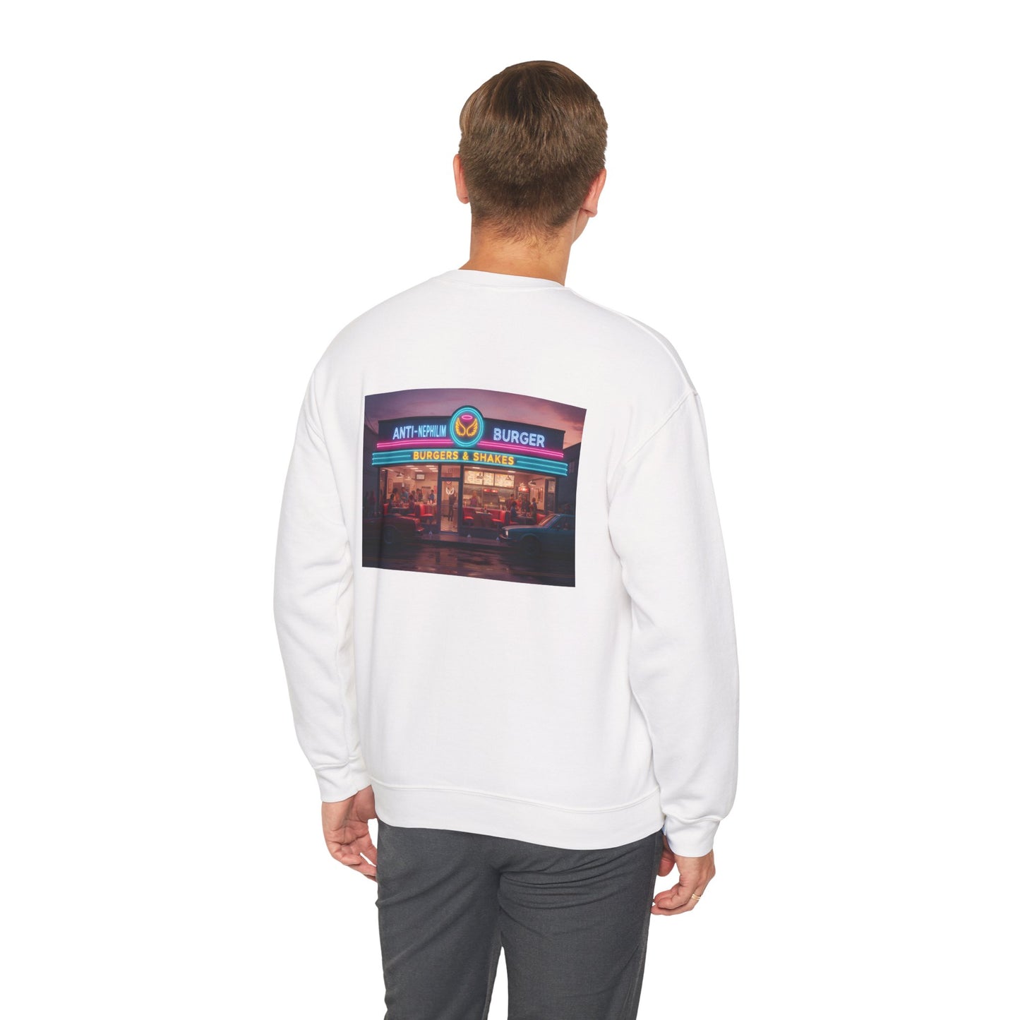 Retro neon burger joint anti nephilim sweatshirt (unisex), Kirk Ave. Apparel