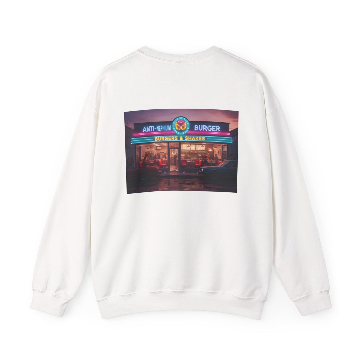 Retro neon burger joint anti nephilim sweatshirt (unisex), Kirk Ave. Apparel