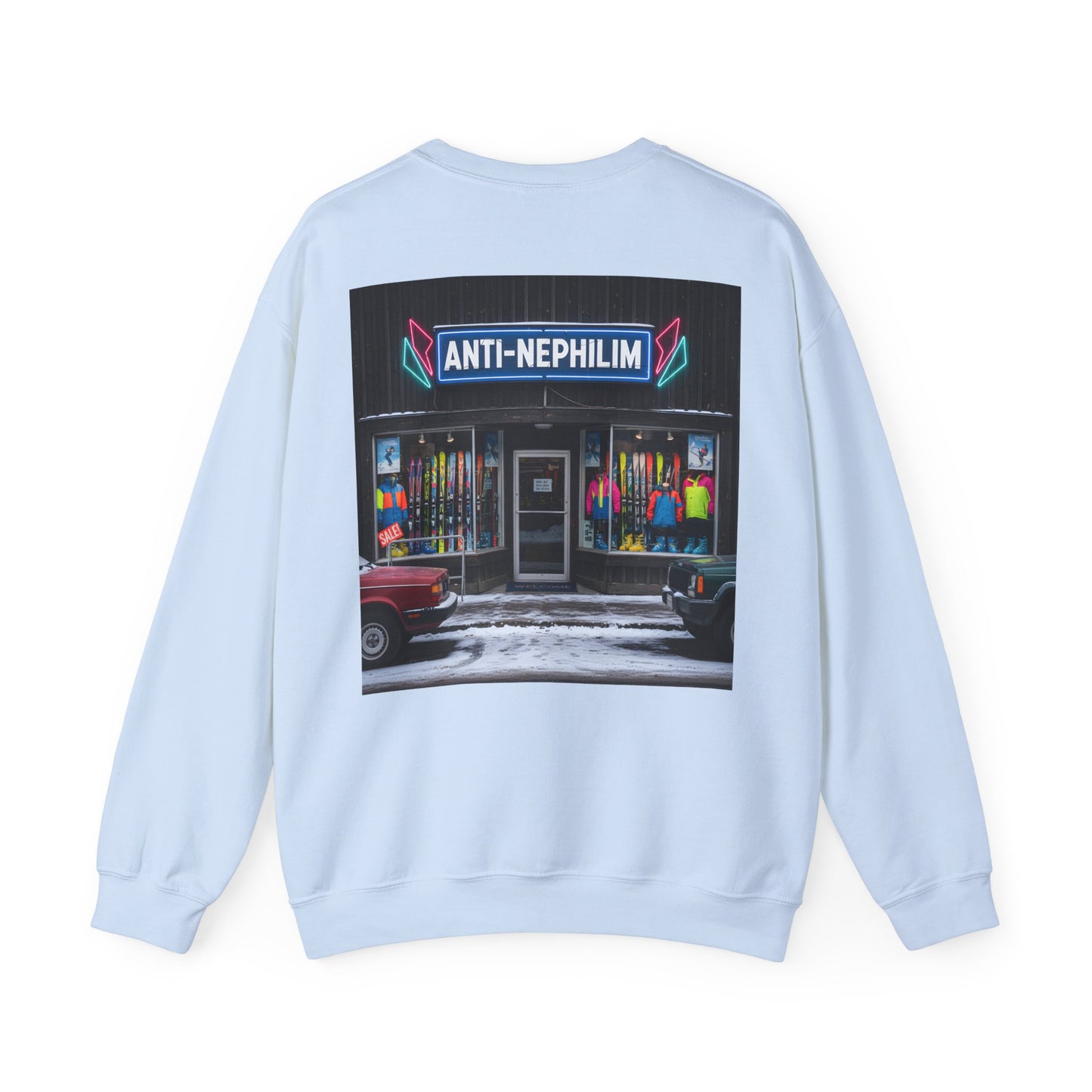 Retro ski shop anti nephilim sweatshirt (unisex), Kirk Ave. Apparel