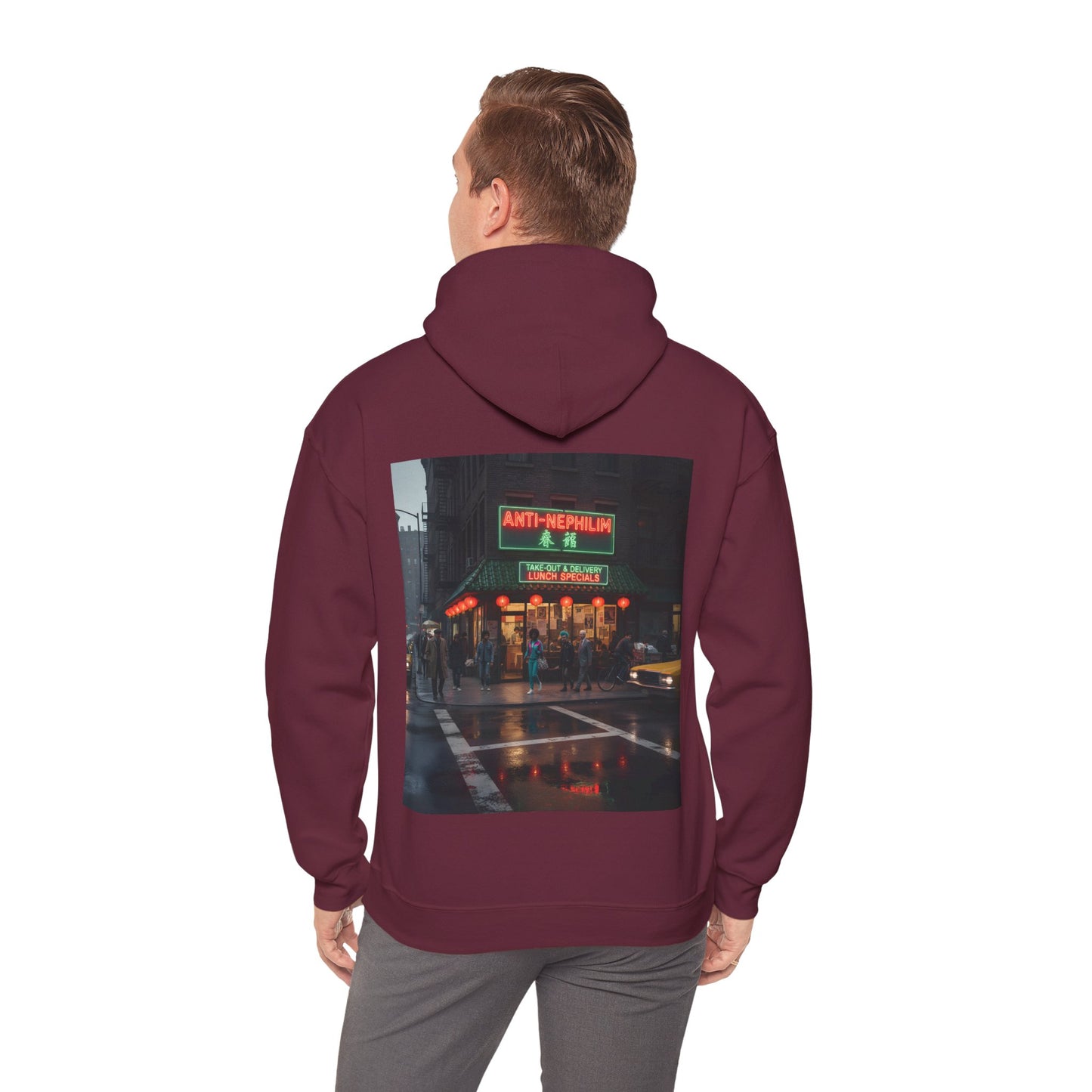 Retro neon NYC Chinese hoodie (unisex), Kirk Ave. Apparel