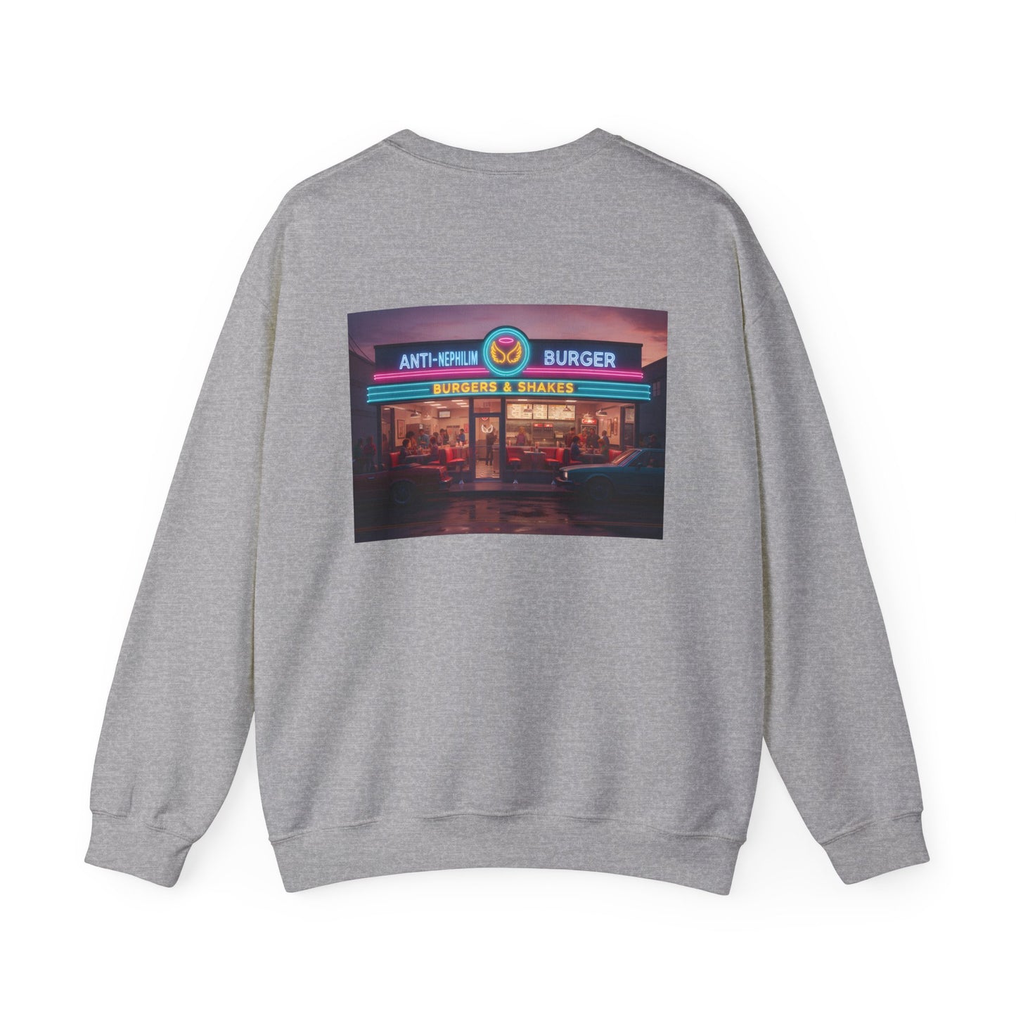Retro neon burger joint anti nephilim sweatshirt (unisex), Kirk Ave. Apparel