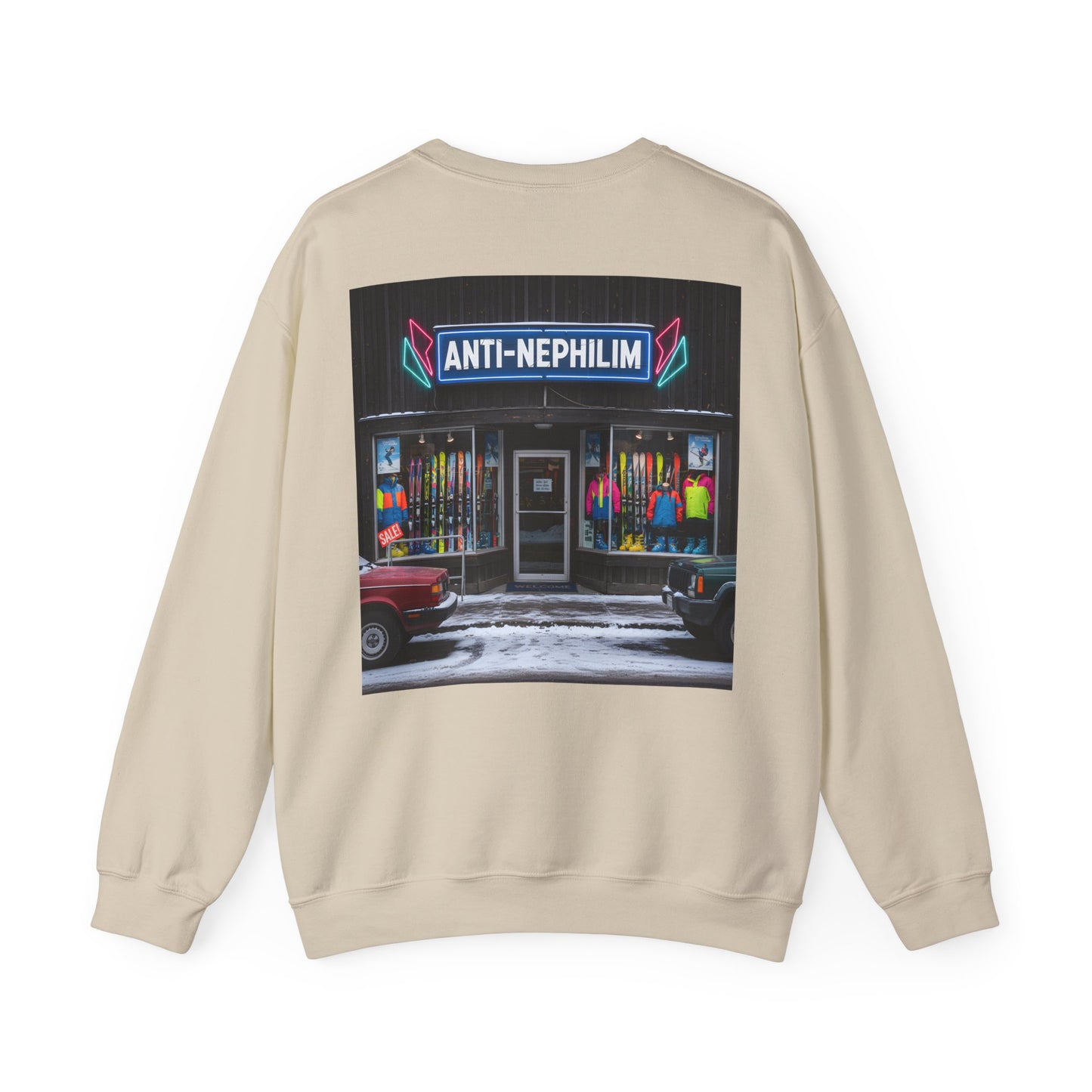 Retro ski shop anti nephilim sweatshirt (unisex), Kirk Ave. Apparel