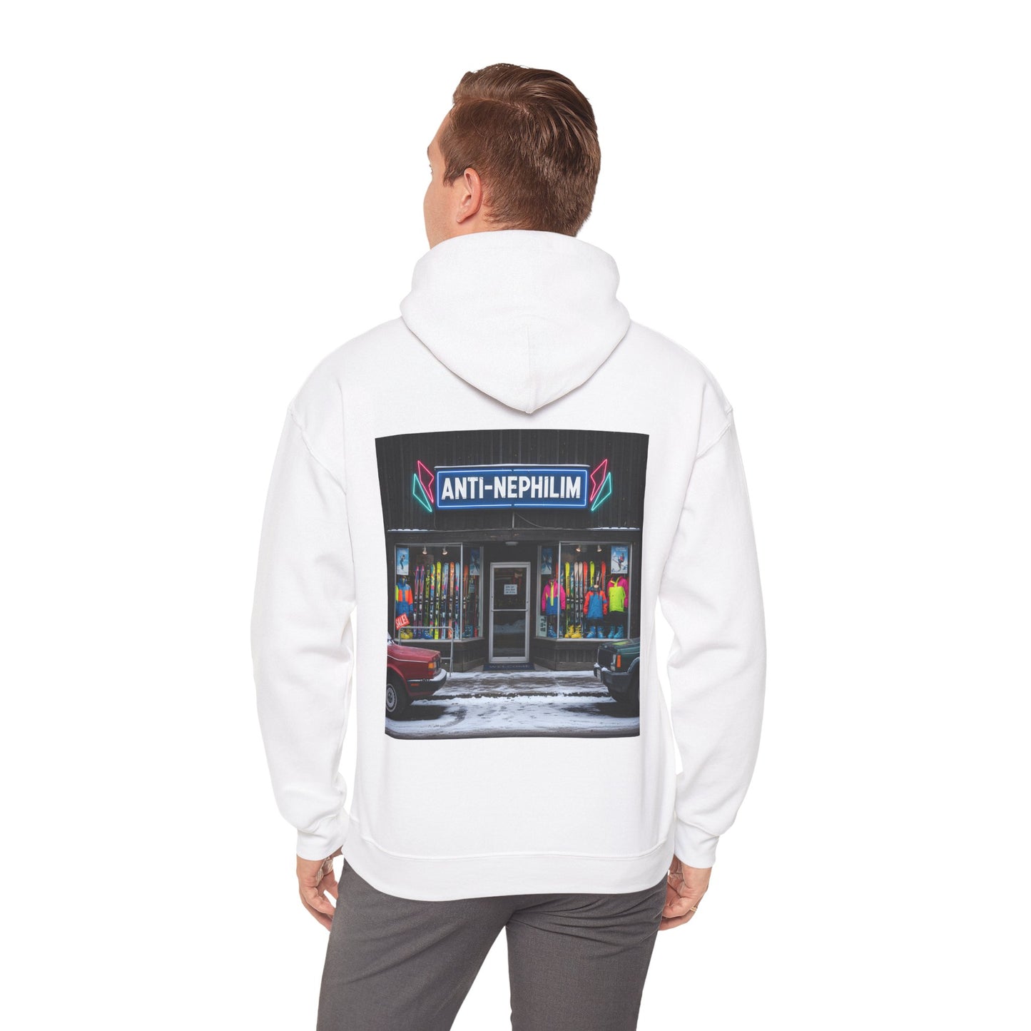 Retro ski shop anti nephilim hoodie (unisex), Kirk Ave. Apparel
