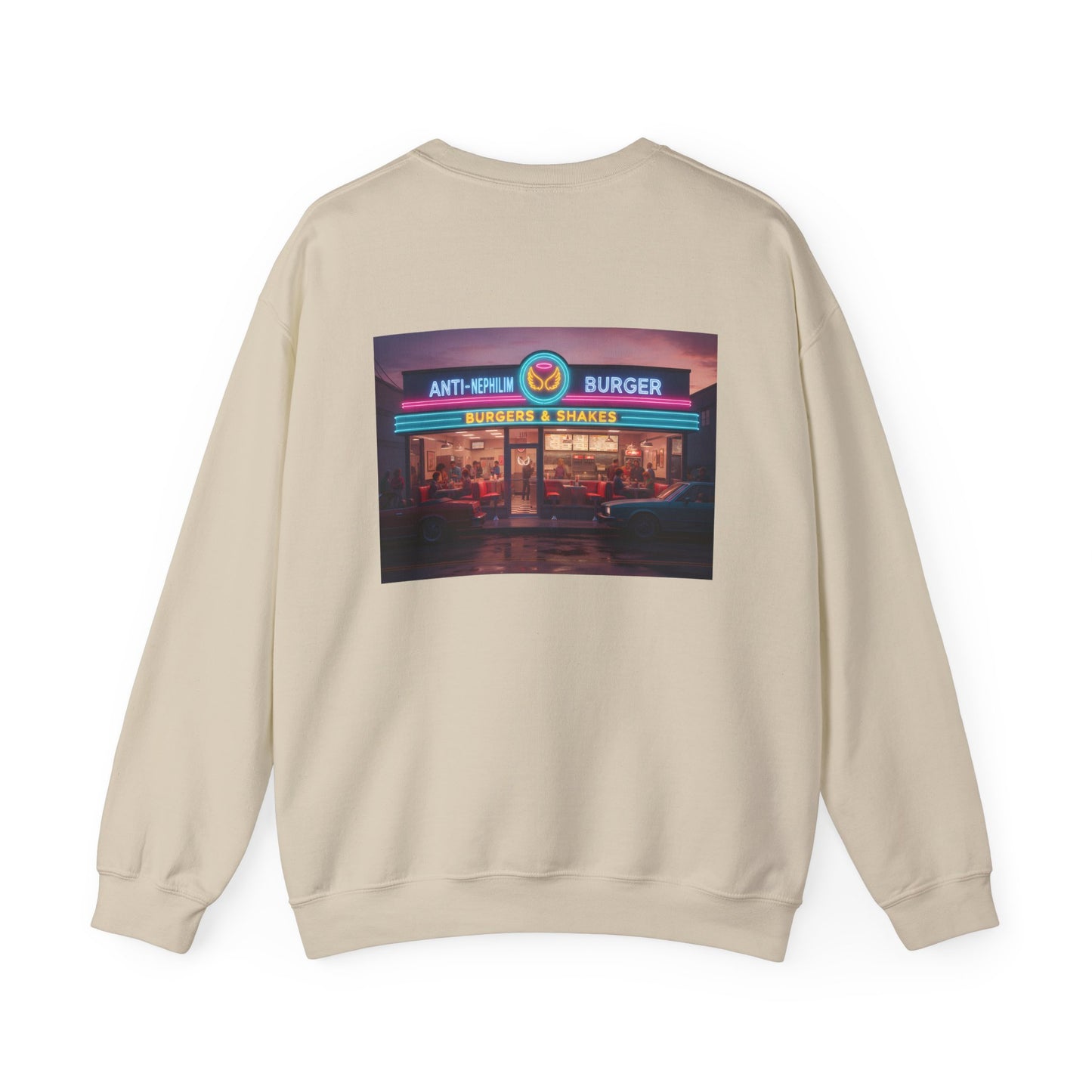 Retro neon burger joint anti nephilim sweatshirt (unisex), Kirk Ave. Apparel