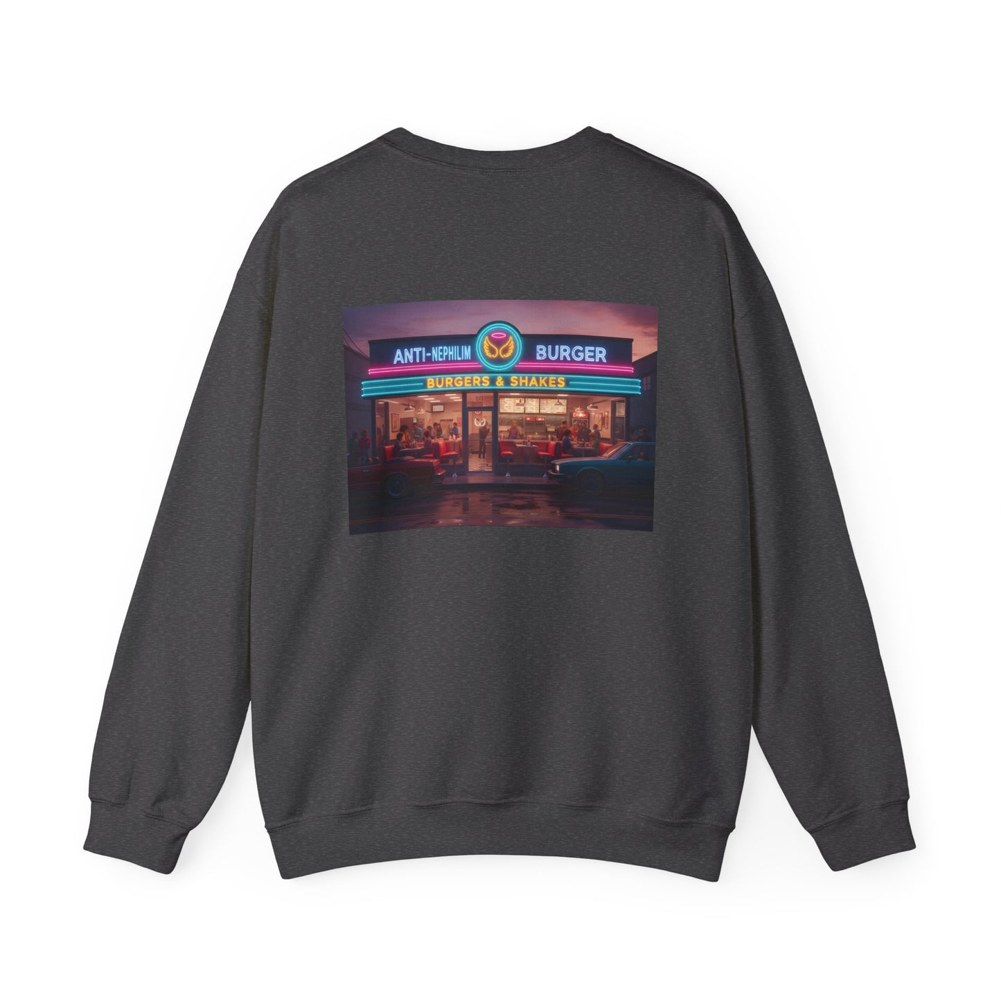 Retro neon burger joint anti nephilim sweatshirt (unisex), Kirk Ave. Apparel